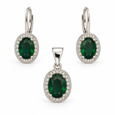 Set argint cu Zirconiu Verde JSIS2257
