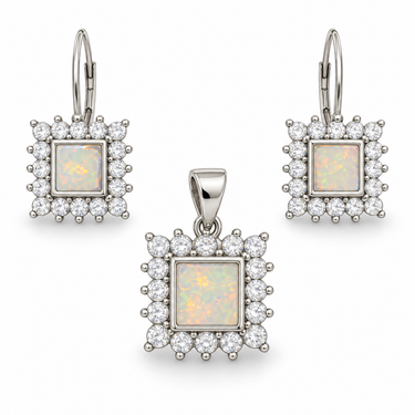 Set din argint cu opal și zirconiu JSIS2273 – cercei și pandantiv