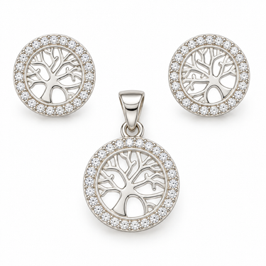 Set din argint cu zirconiu – Arborele Vieții – JSIS2274