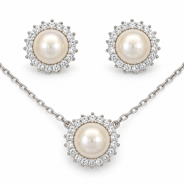 Set din argint cu perlă și zirconiu – design rotund – JSIS2275