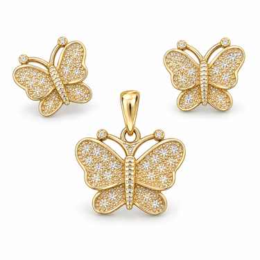 Set din argint cu zirconiu – Fluturi în ton auriu – JSIS2287