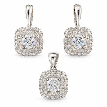 Set din argint cu zirconiu – contur pătrat dublu – JSIS2289