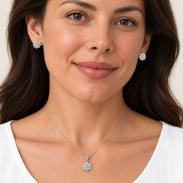 Set din argint cu zirconiu – Stele – ilustrație de purtare pe model