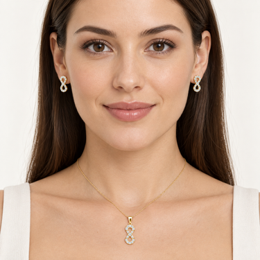 Set din argint cu zirconiu și motiv infinit purtat de model – JSIS2215