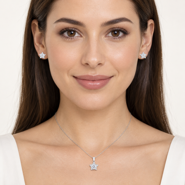 Set din argint cu zirconiu în formă de stea purtat de model – JSIS2218