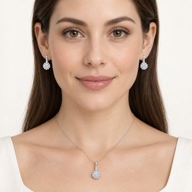 Set floral din argint cu zirconiu purtat de model – JSIS2225