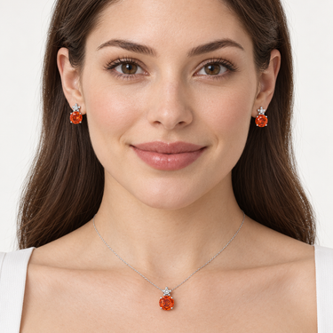 Set din argint cu zirconiu roșu purtat de model – JSIS2232