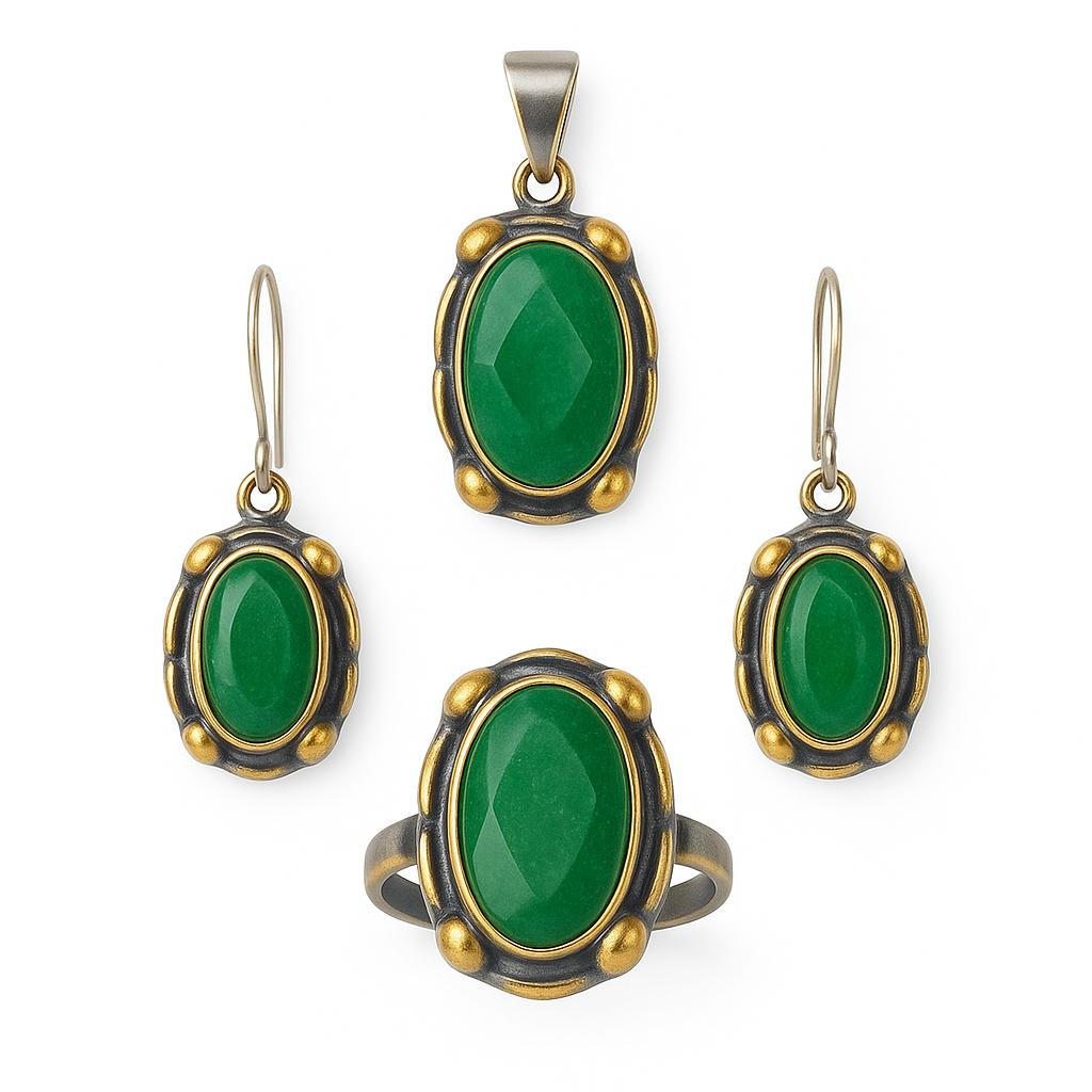 Set argint cu Agat Verde