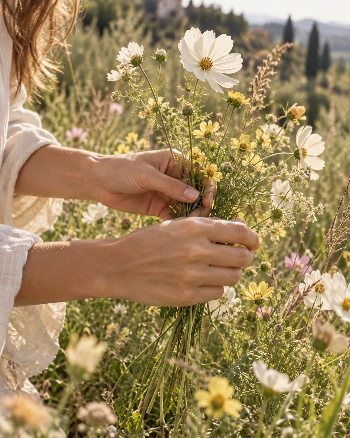 Flori de câmp culese în lumina soarelui